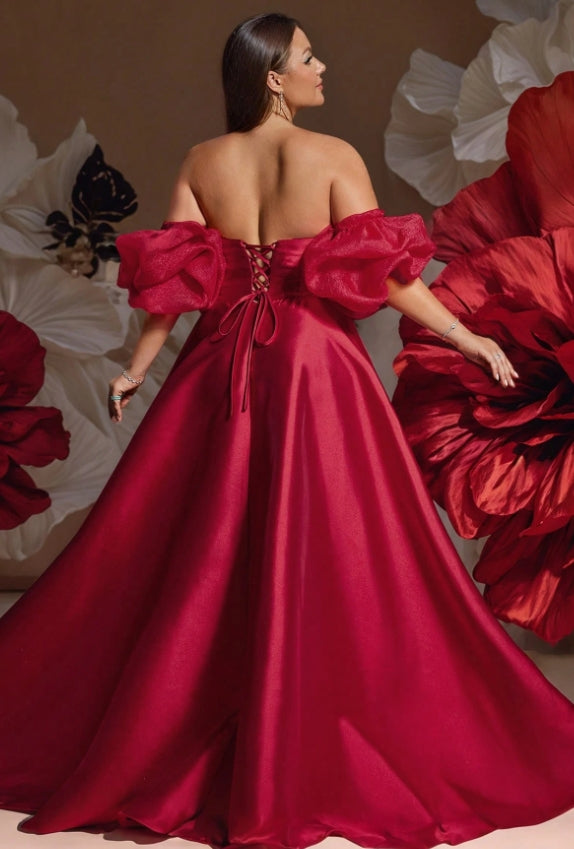 Glamouröses schulterfreies Ballkleid mit Puffärmeln und A-Linien-Ausschnitt